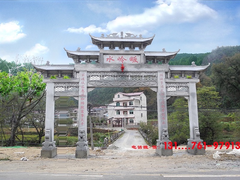 進(jìn)村門樓牌坊制作加工工藝高超，是村口園林景觀關(guān)鍵構(gòu)成